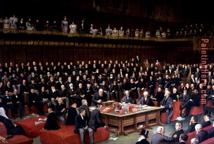 English School The Lord Chancellor About to Put the Question in the Debate about Home Rule in the House of Lords